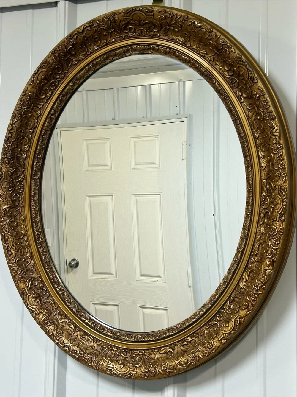 Vintage Hollywood Regency French Ornate Rococo Style Gold Oval Burwood Mirror